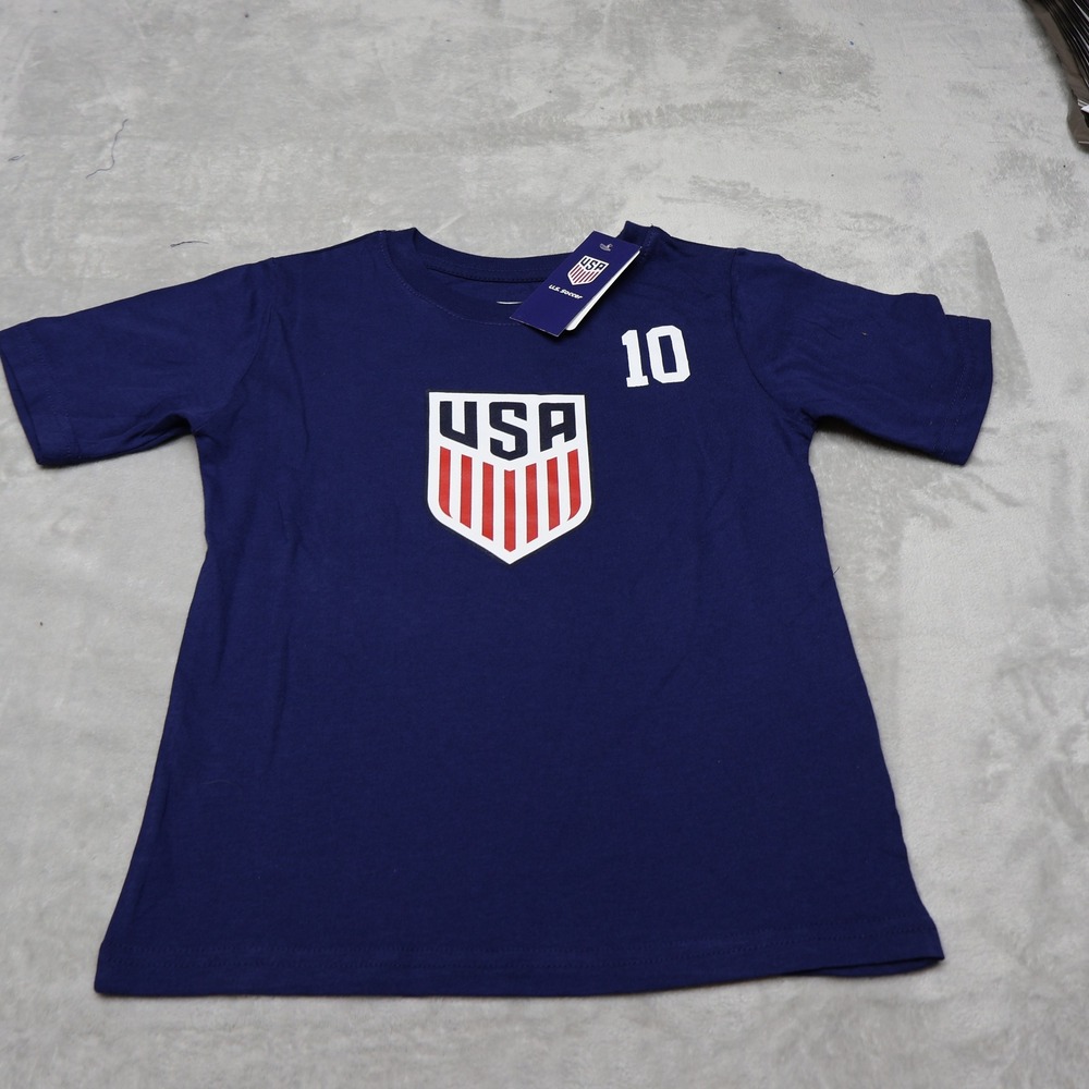 US Soccer Shirt Youth XS 4/5 Blue US Soccer Team #10 Pulisic Crew Tee $15 NEW